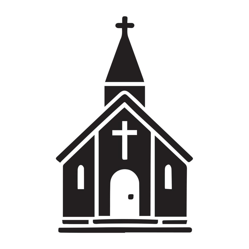black and white silhouette of a church building. vector