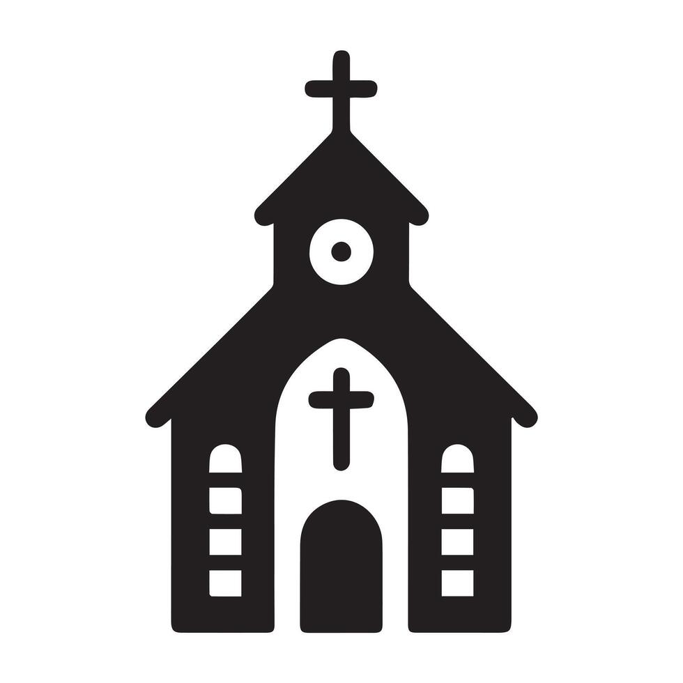 black and white silhouette of a small church. vector
