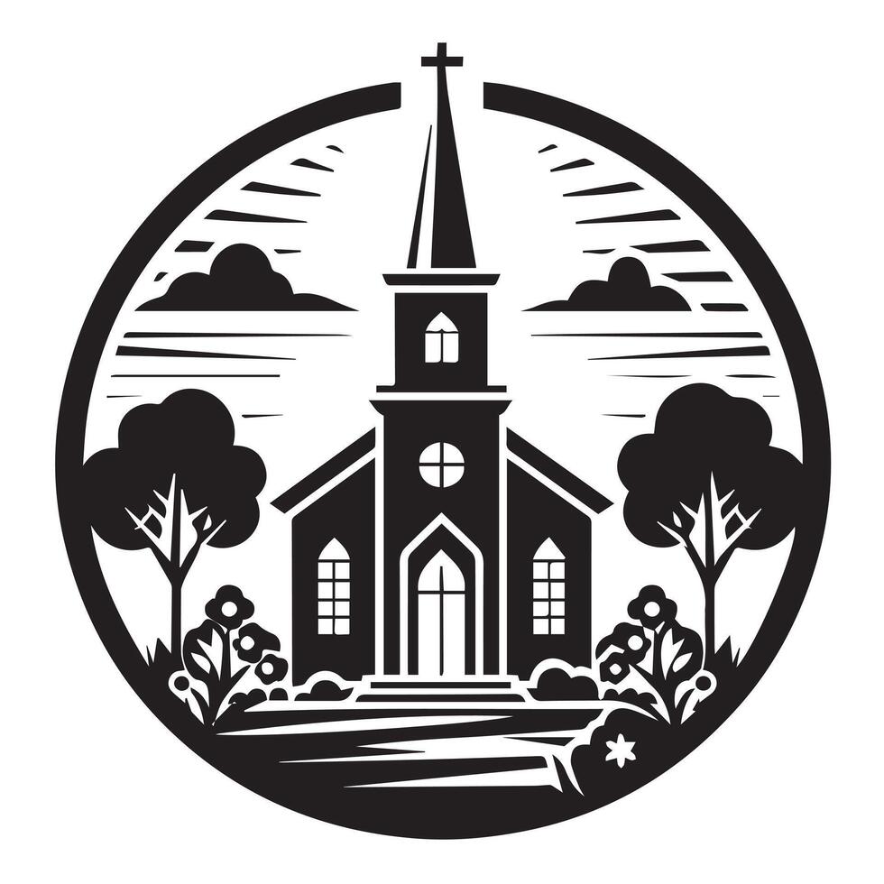 Simple Silhouette of a Small Church Building vector