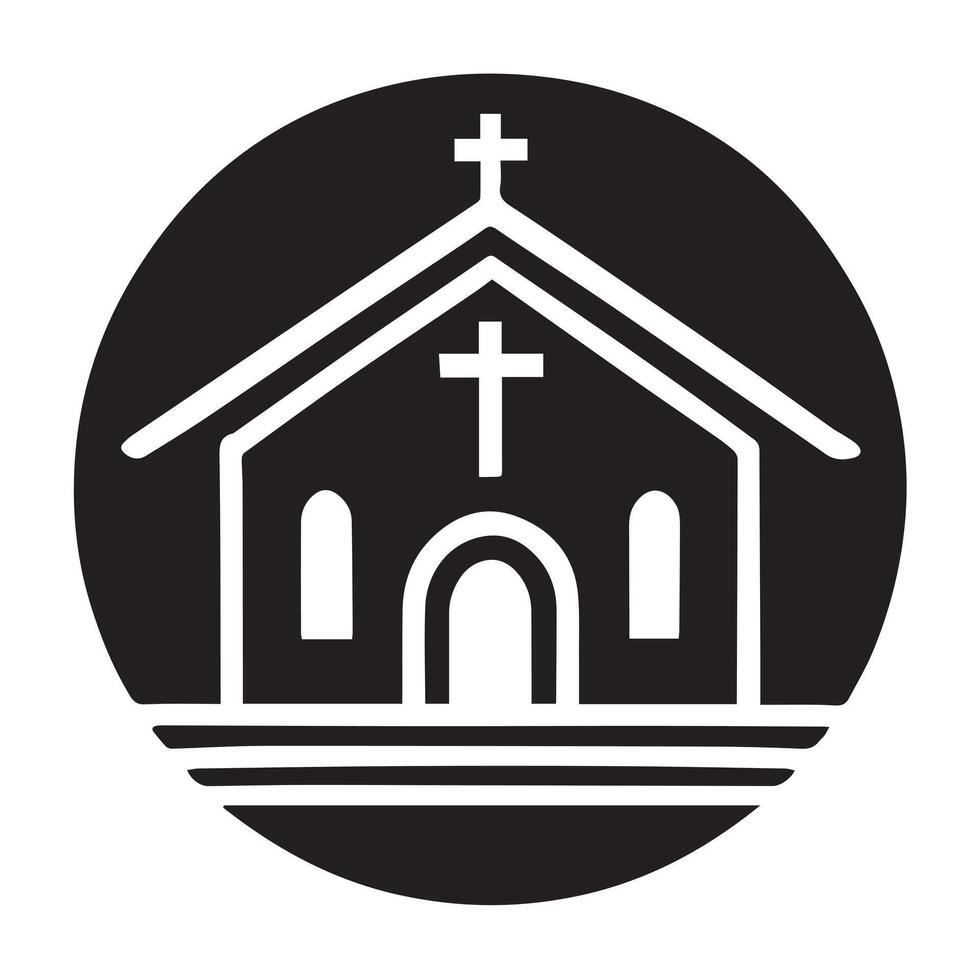 black and white graphic showcasing a stylized cross situated within a circular border. vector