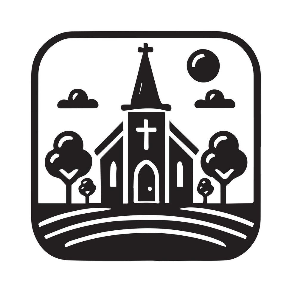 A simple, black and white graphic showcasing a stylized cross situated within a circular border. vector