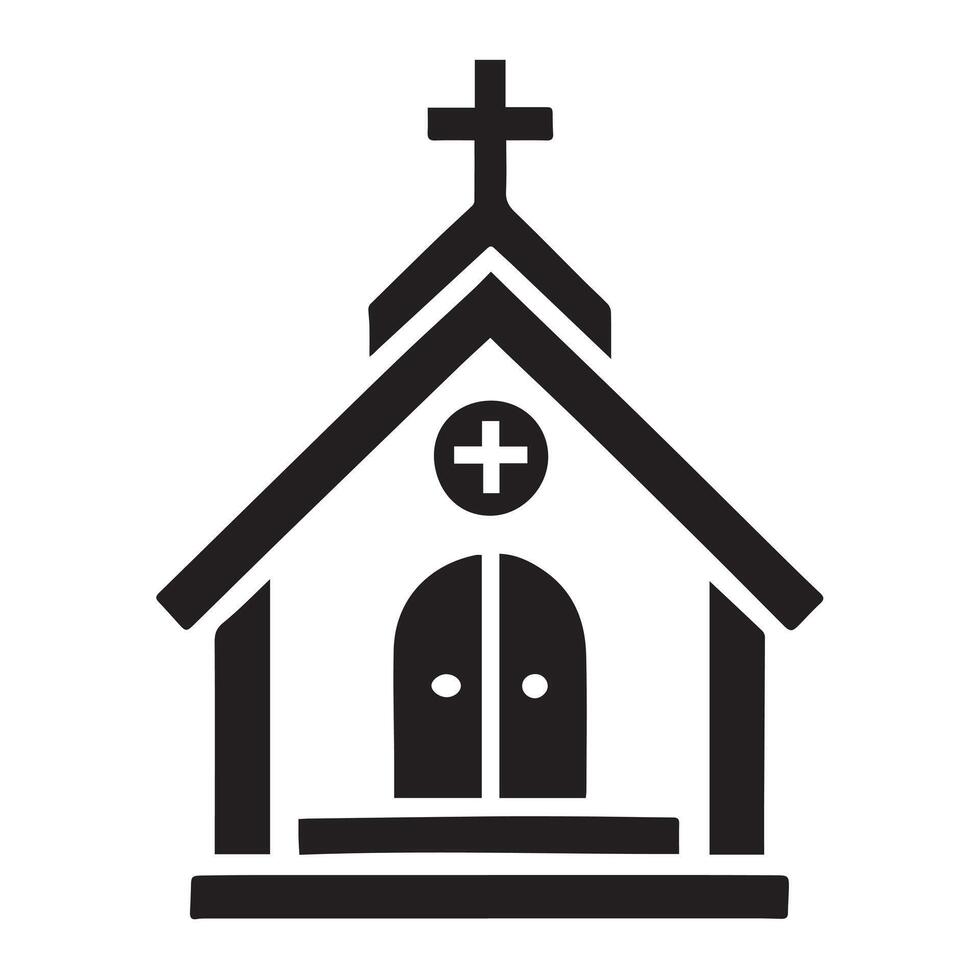 silhouette of a charming rural church nestled amidst trees on a gently sloping hill. vector