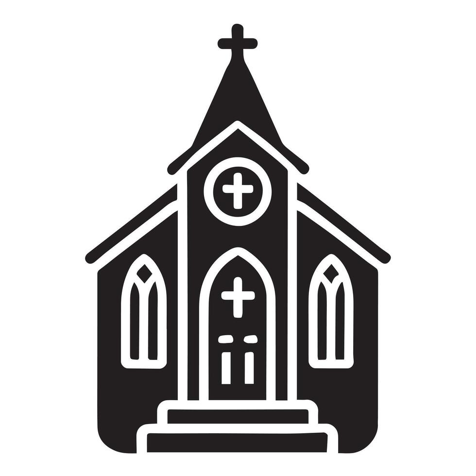 This is a stylized, black and white silhouette of a small church. vector
