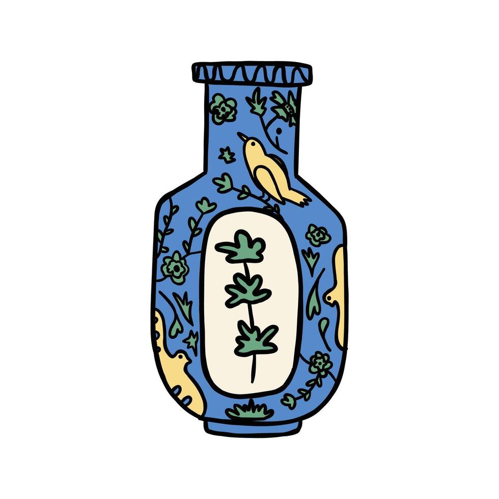 hand drawn cute pottery pot with floral pattern illustration vector