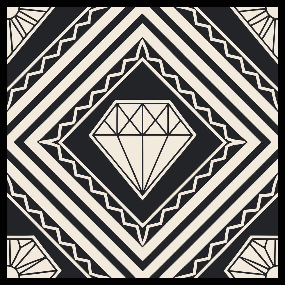 a black and white diamond pattern on a square background vector