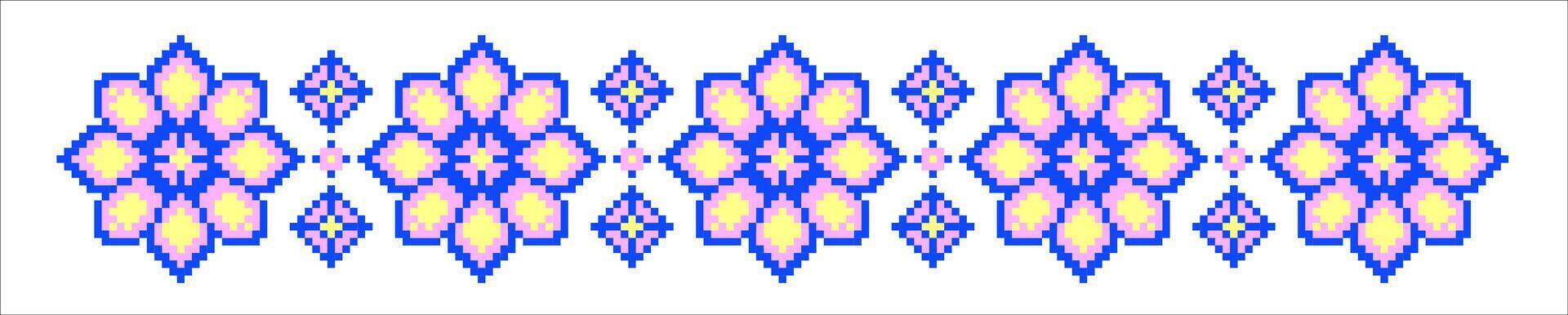 Floral border in pixel art style. vector