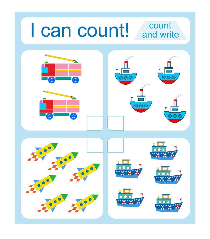 Math activity for kids. I can count. vector