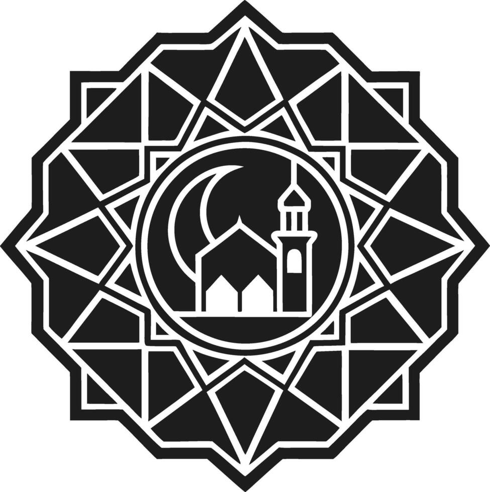 Islamic Geometric Pattern with Mosque and Crescent Moon - Illustration vector