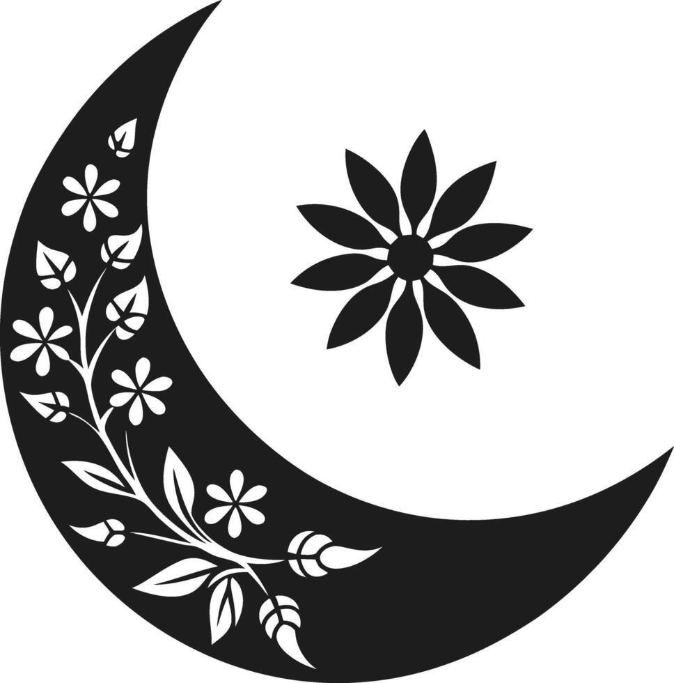 Decorative Crescent Moon with Floral Ornament Silhouette vector
