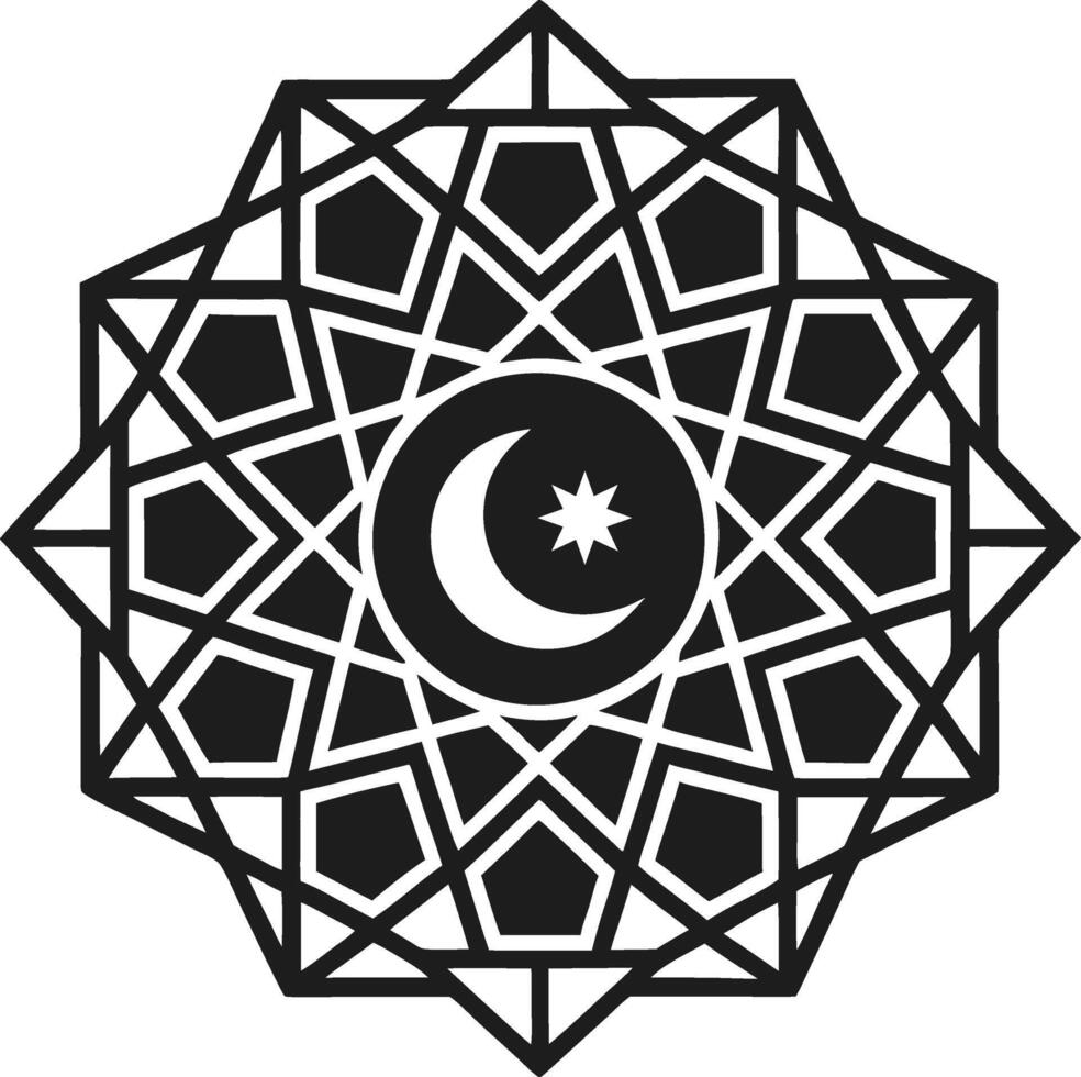 Islamic Crescent Moon with Star and Geometric Pattern - Illustration vector