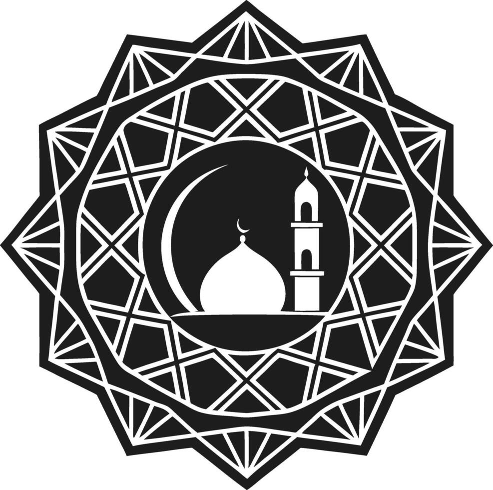 Islamic Geometric Design with Mosque Silhouette and Crescent Moon - Illustration vector