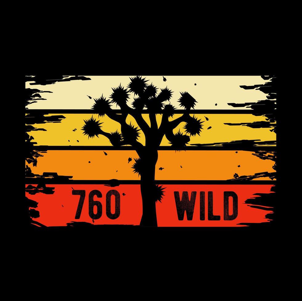 Joshua National Park with Sunset Scenery and 760 Wild Text vector