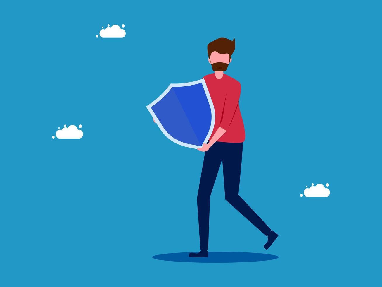 a man with a shield and a red beard is walking with a blue shield vector