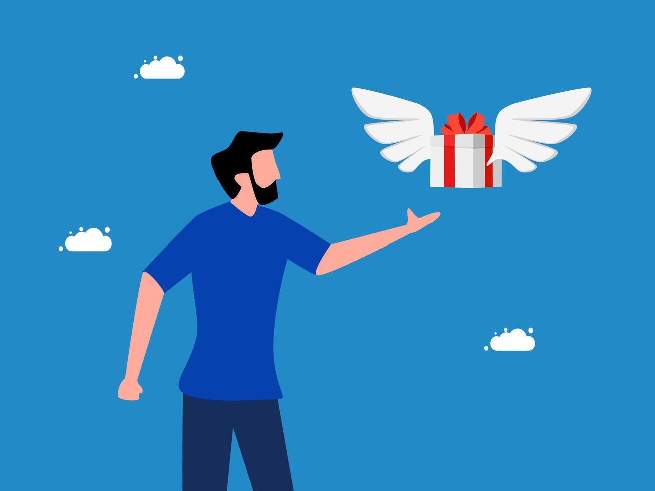 man with wings holding gift box with wings vector