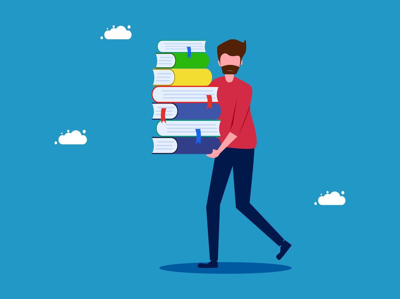 man carrying books on his back, flat style illustration vector