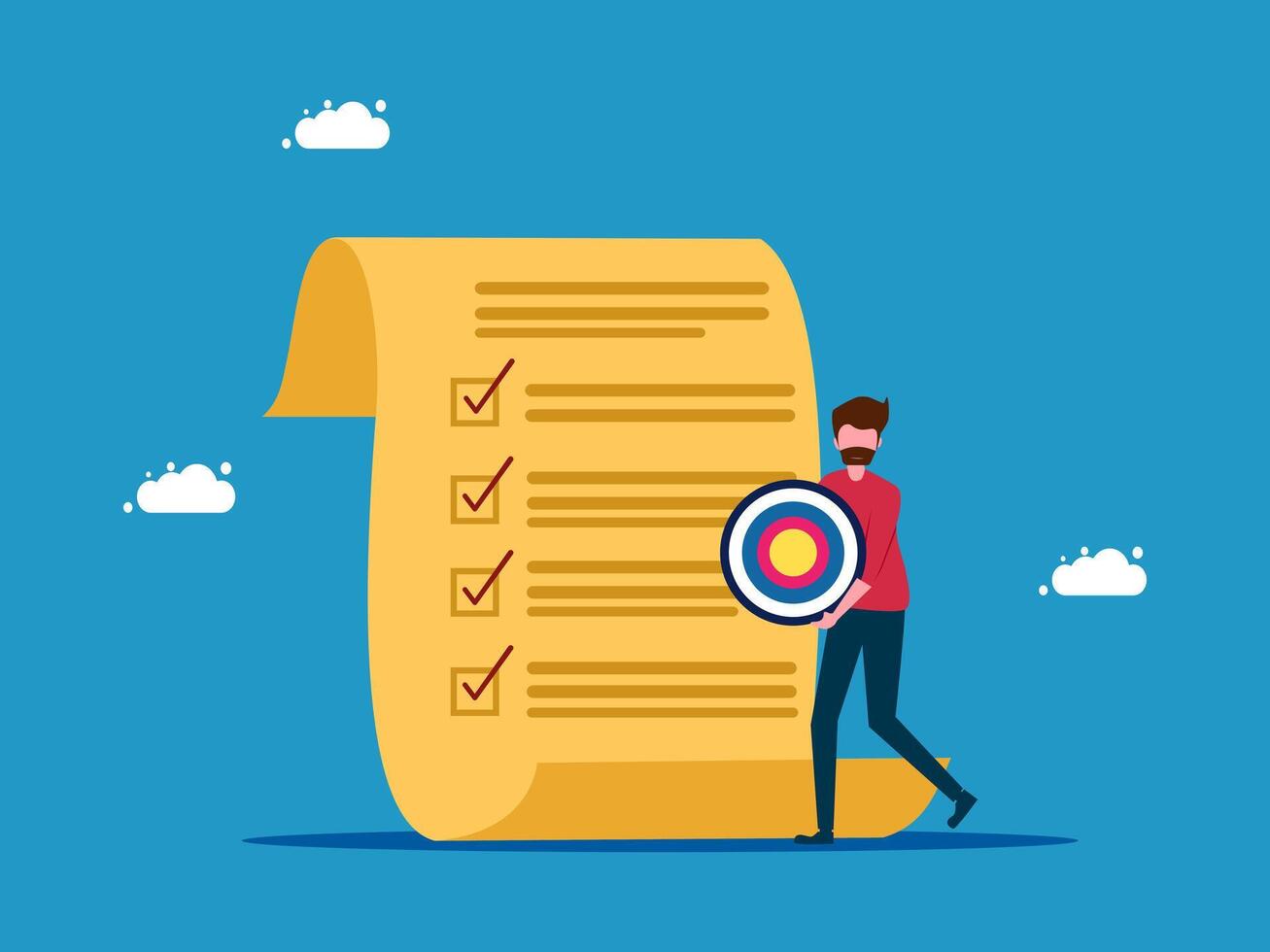 man with arrow and check list on paper vector