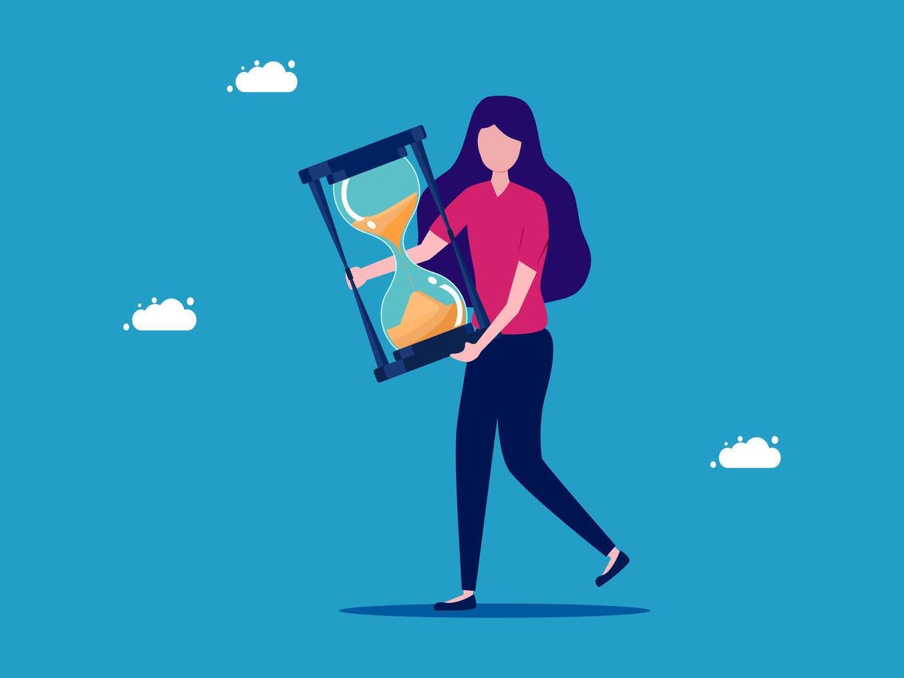 a woman holding an hourglass with a clock on it vector