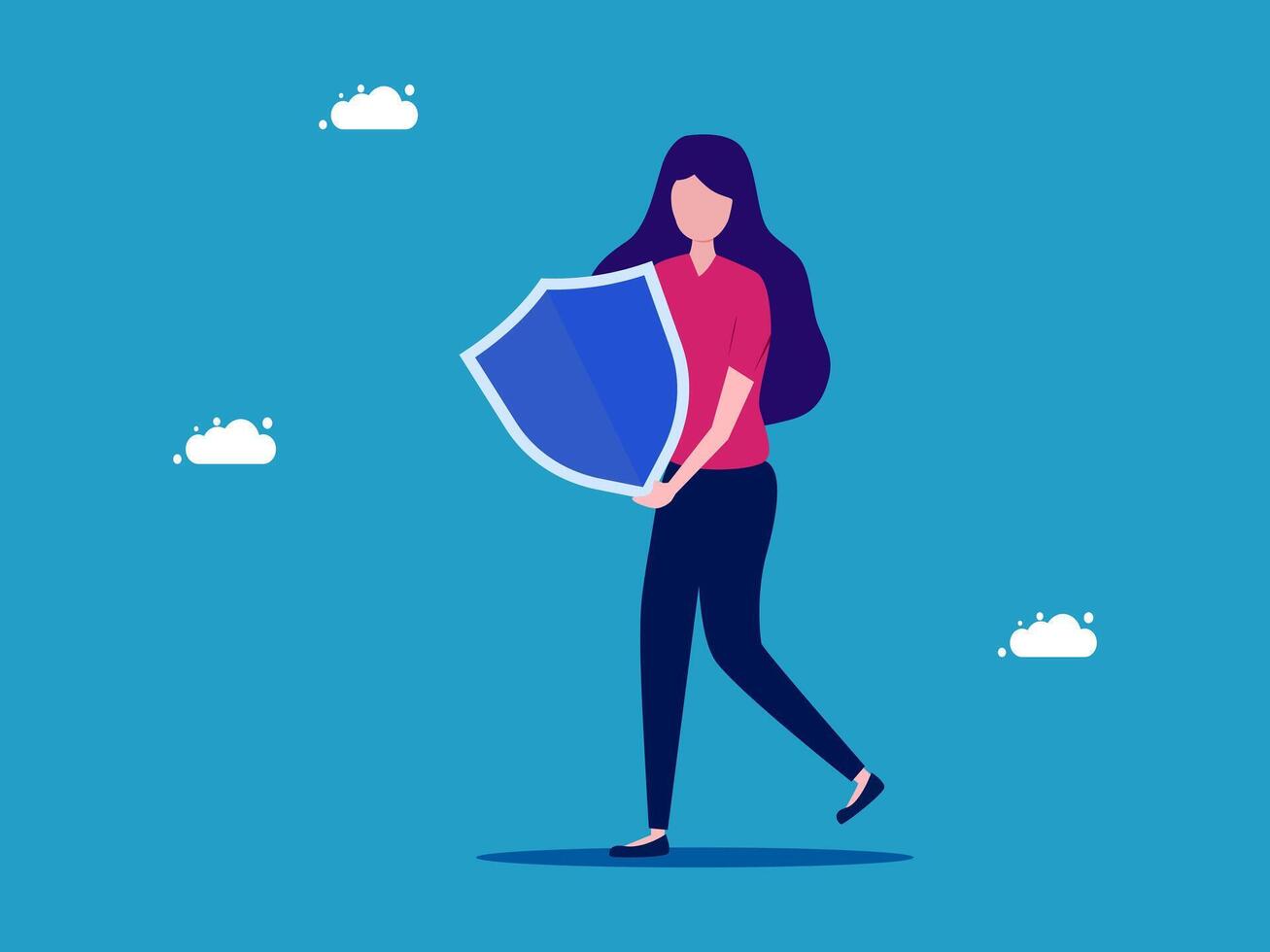 a woman holding a shield with a cloud in the background vector