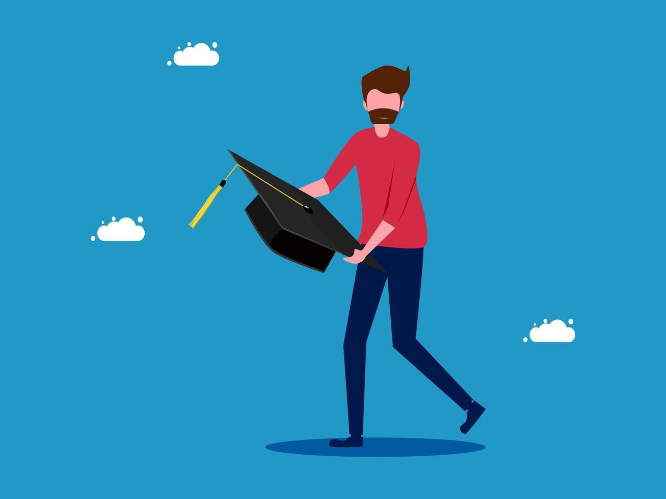 a man with a graduation hat is walking vector