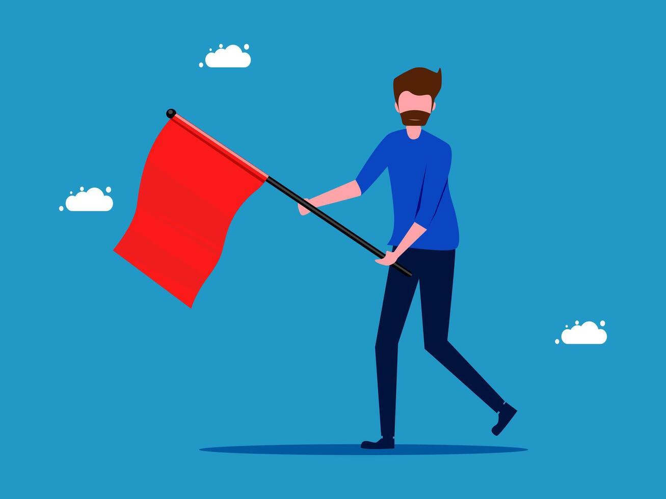 man holding red flag vector