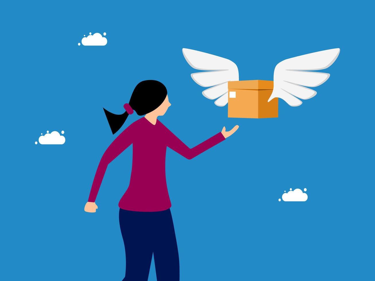 a woman holding a box with wings on it vector