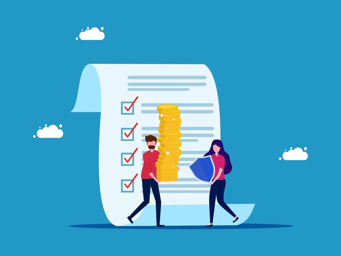two people are standing next to a checklist with a check box on it vector