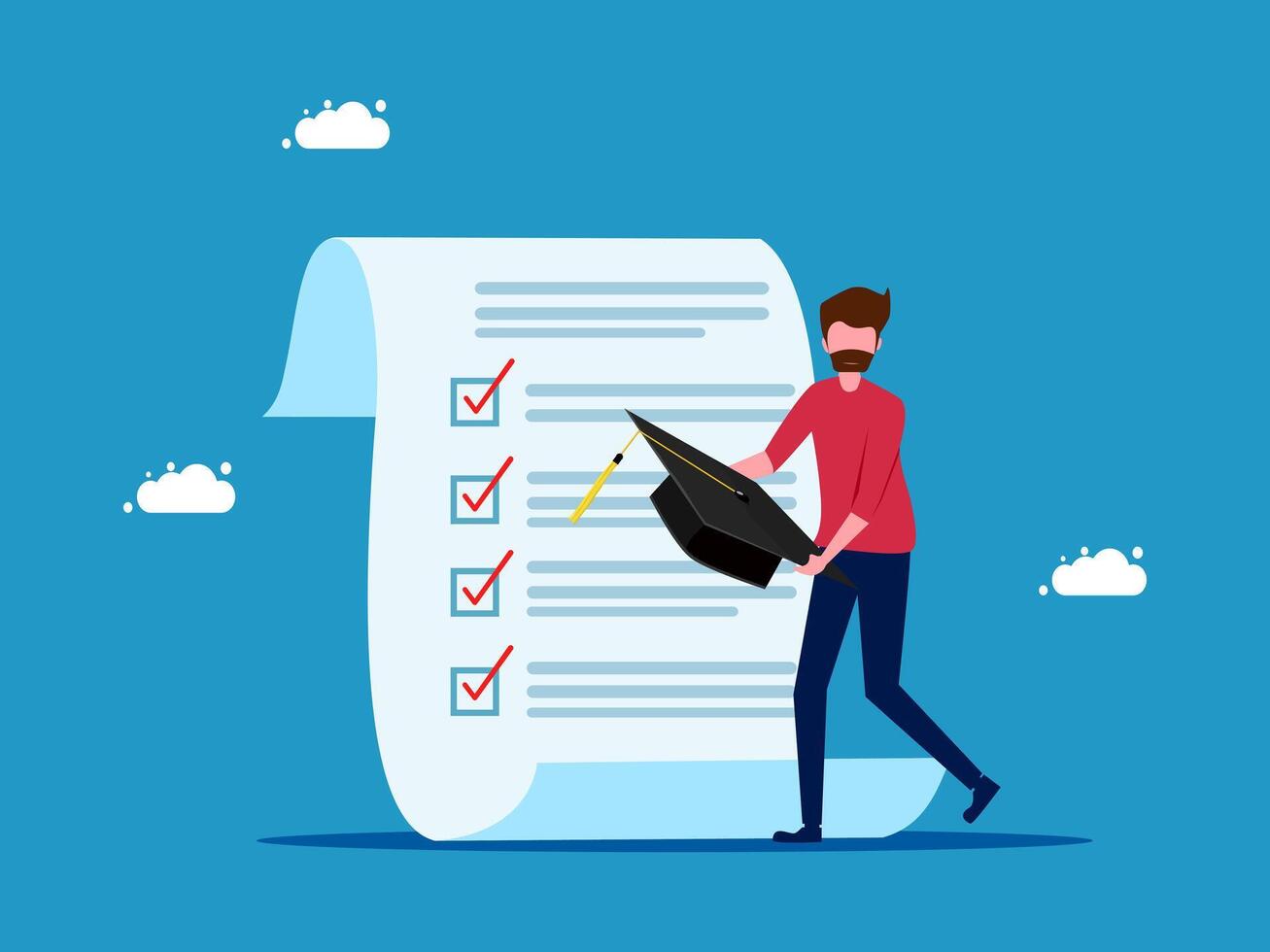 a man with a graduation cap is carrying a checklist on a paper vector