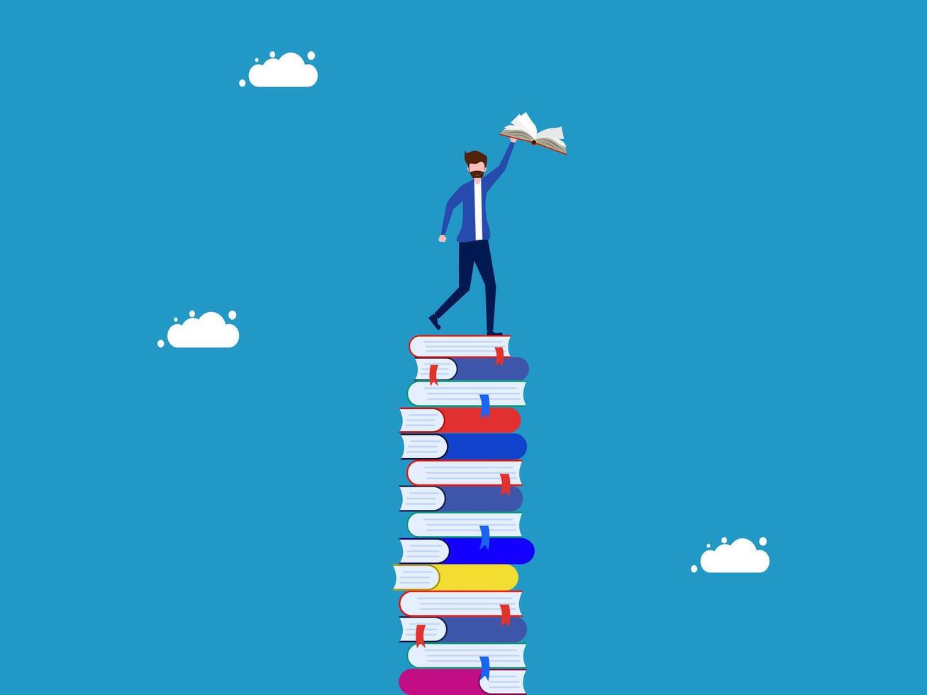 a man standing on top of books vector