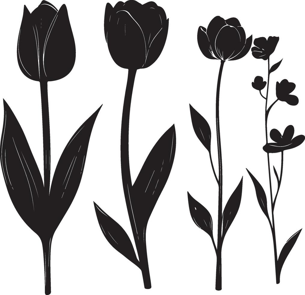 Spring Serenity Tulip Flower Silhouettes vector