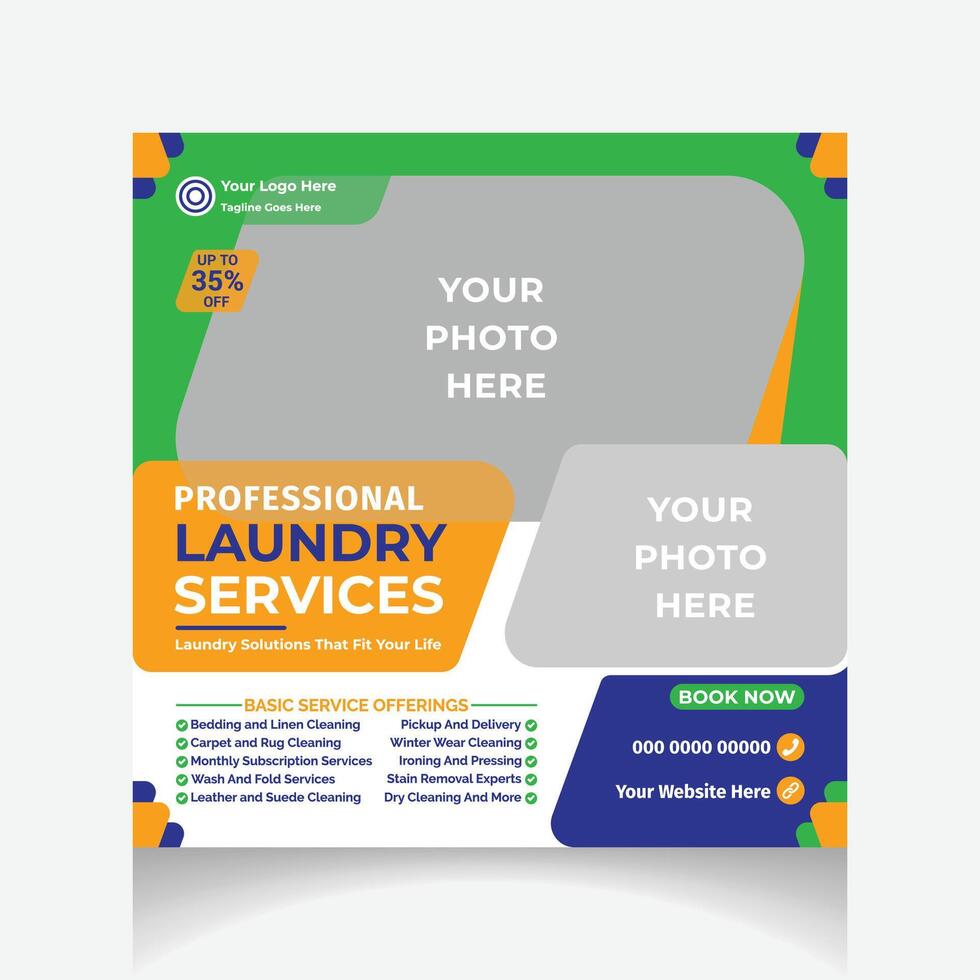 Laundry Services social media post design template vector