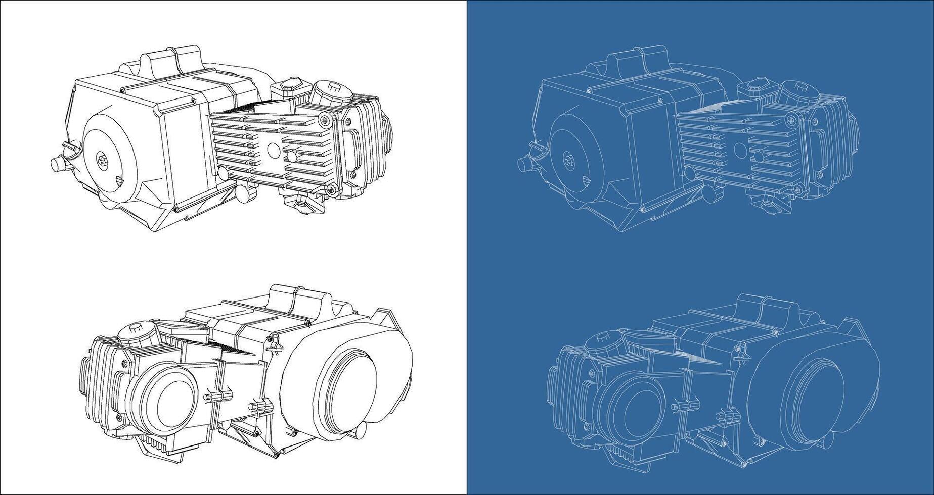 Motorcycles engines 100cc line drawing technical blueprints illustration . isolated on transparent background vector