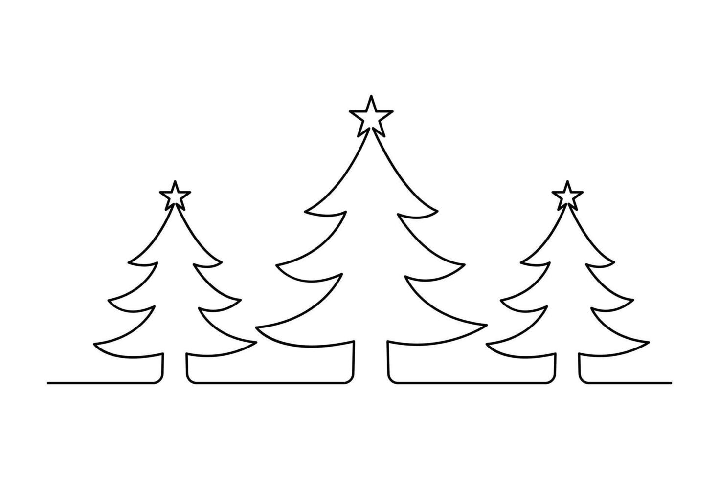 Christmas tree continuous one line drawing of outline minimalist design vector