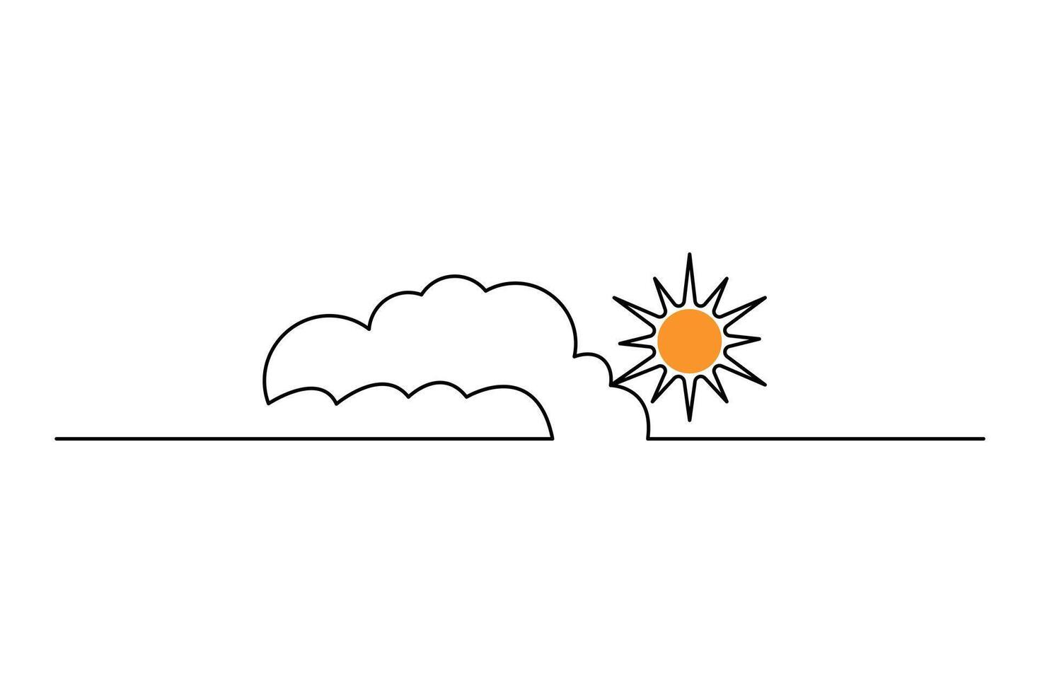 Simple illustration of sun and cloud shape continuous single line art cloud outline icon vector