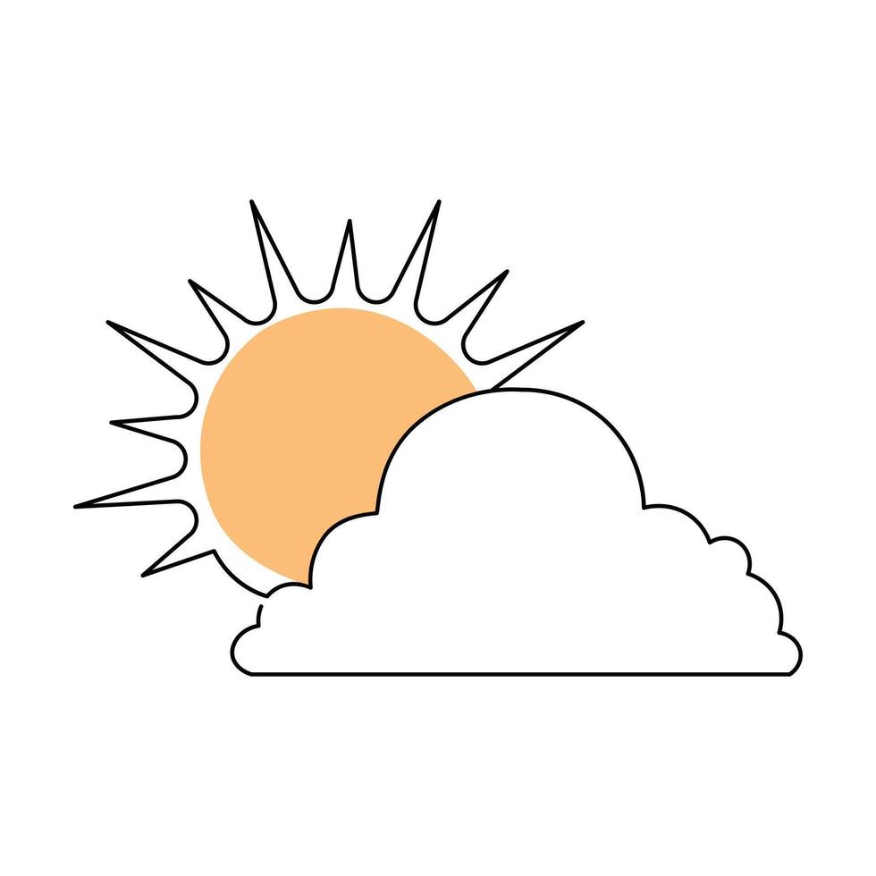 Cloud and sun weather continous single line drawing of Abstract and minimalist outline art icon vector
