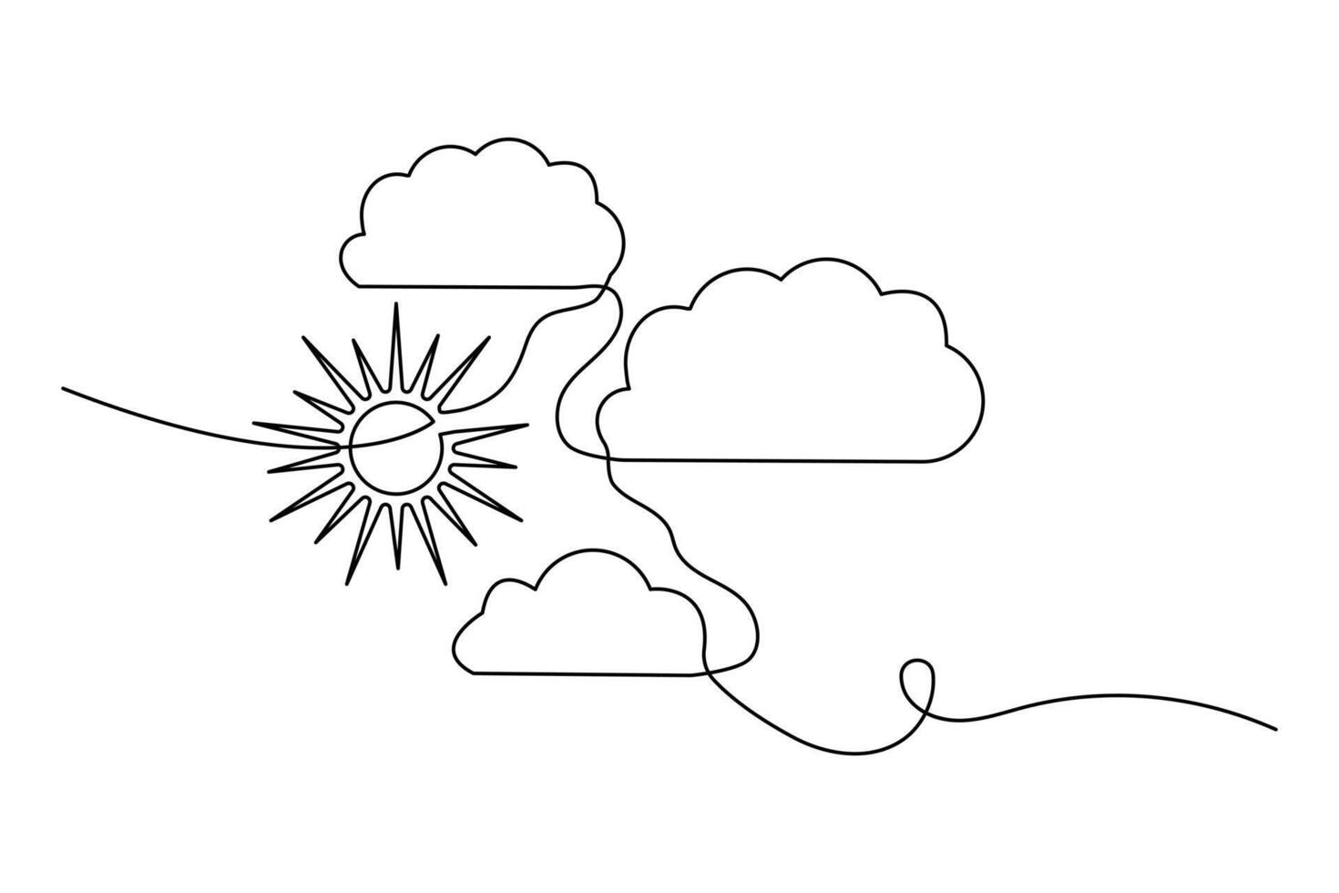 Simple illustration of cloud and sun continuous one line art drawing vector