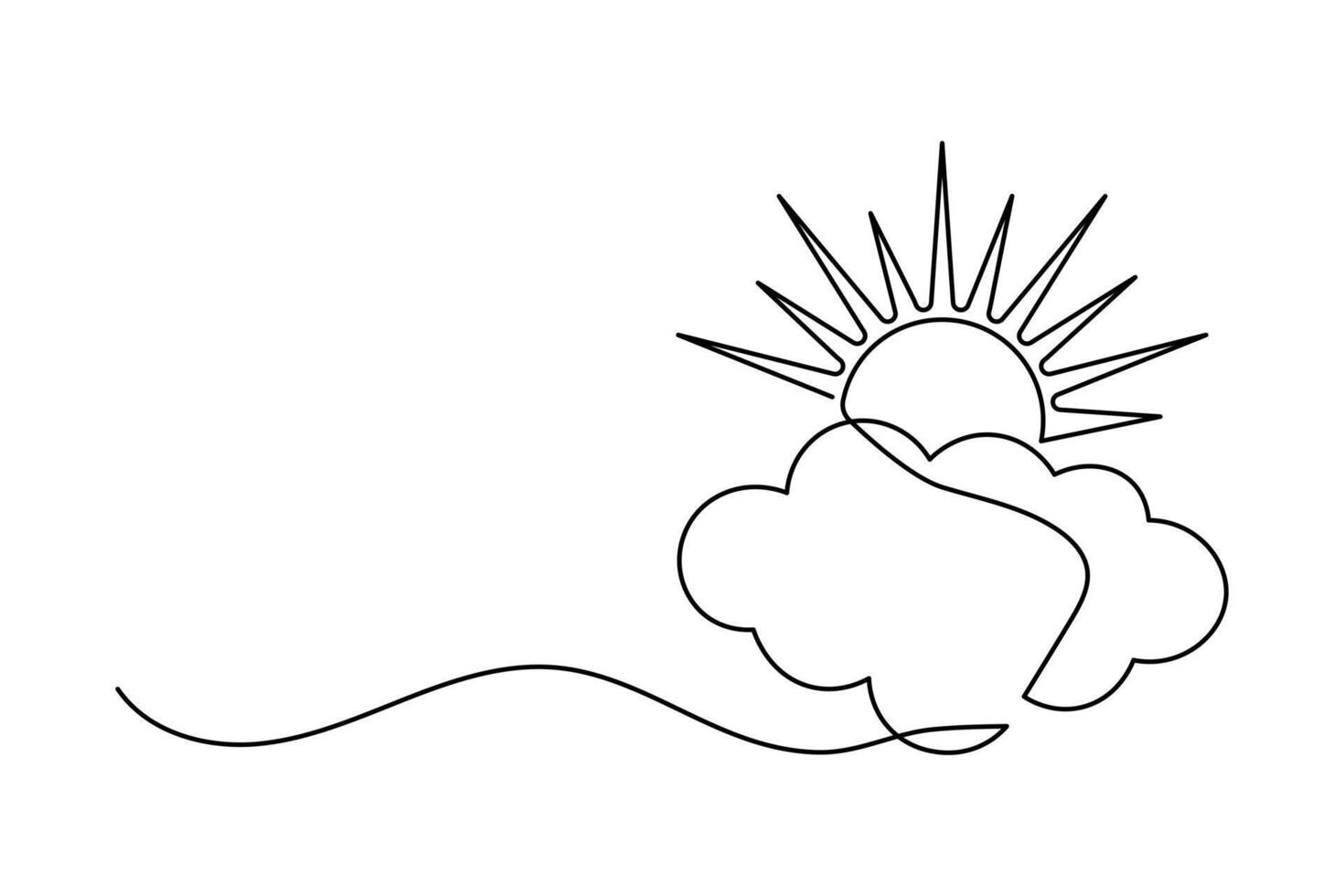 Simple illustration of sun and cloud shape continuous one line art cloud outline design vector