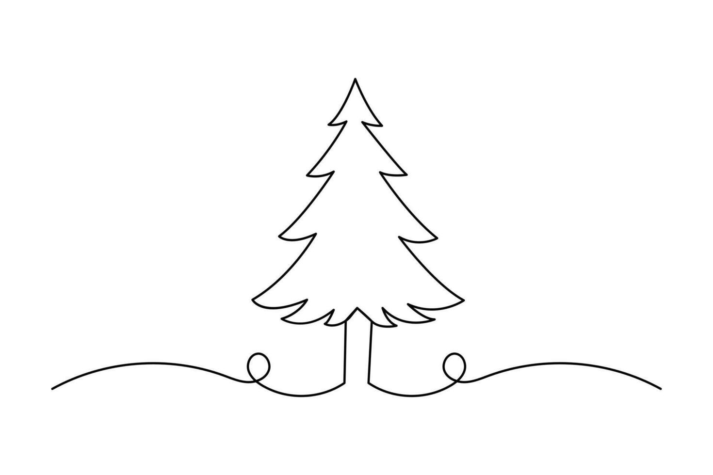 Continuous single line drawing of Christmas tree isolated outline white background vector
