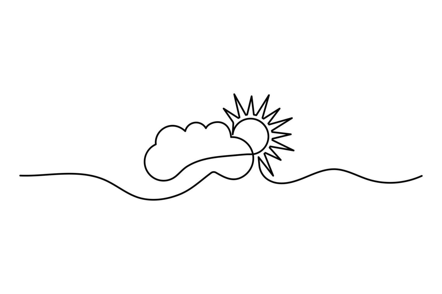 Simple illustration of cloud and sun continuous single line art vector