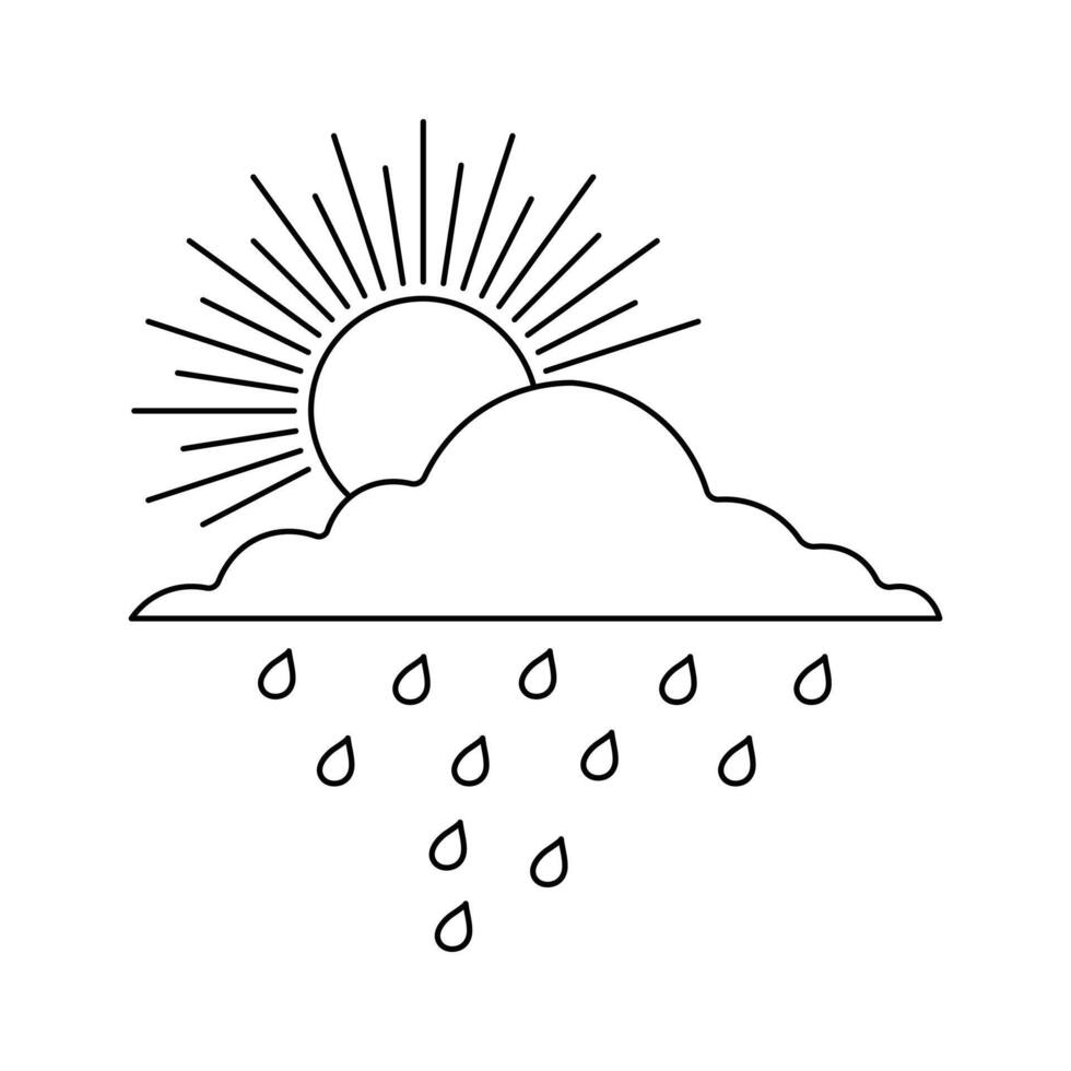 Continuous single line art drawing of sun and cloud icon vector
