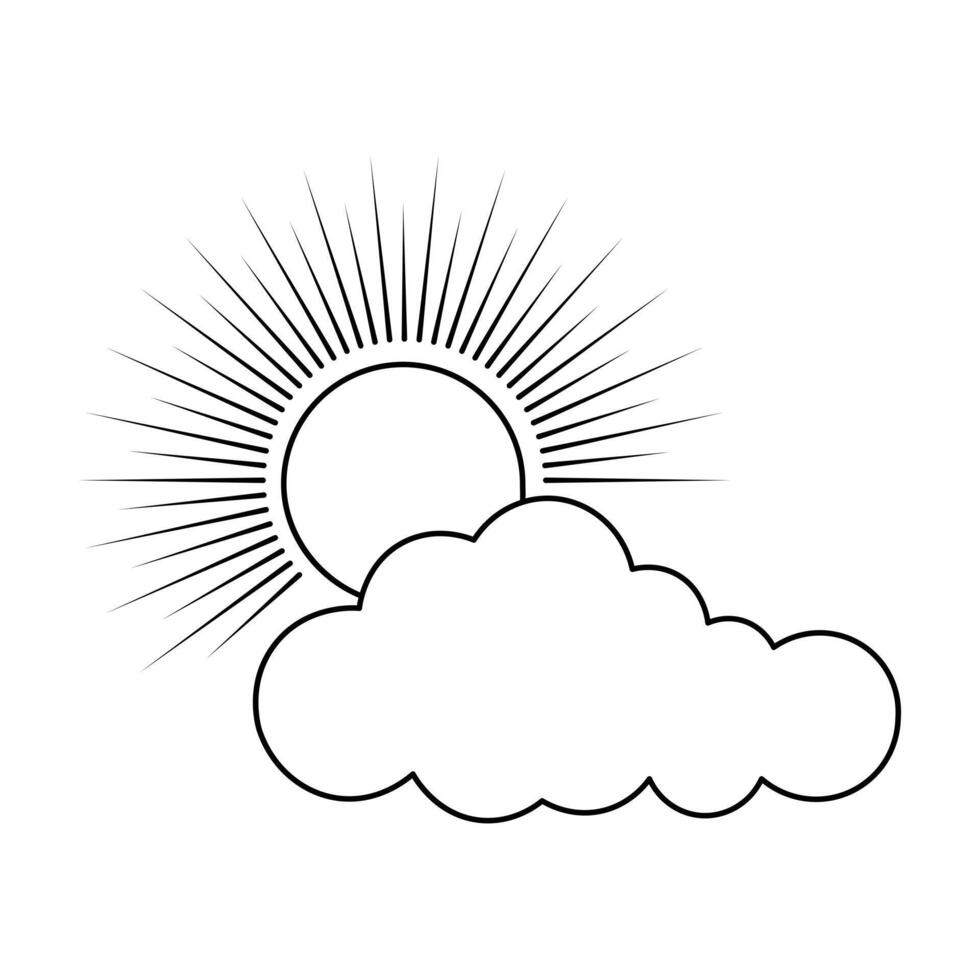 Sun and cloud continuous single line drawing and cloud icon simple outline design vector