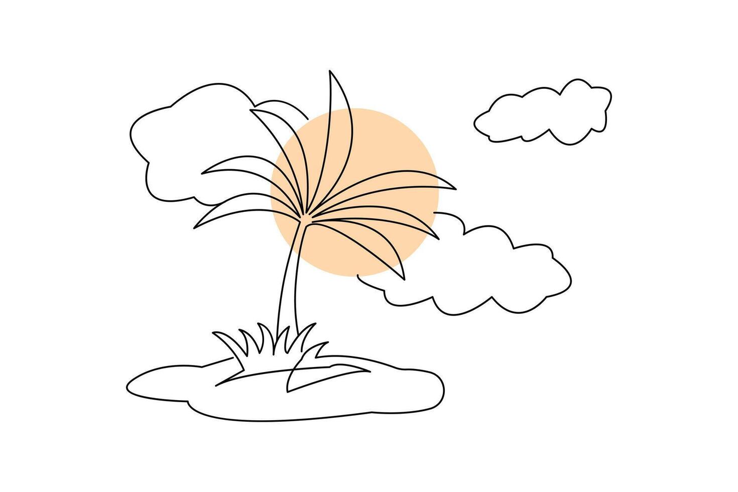 Cloud and sun weather one line art drawing continuous isolated on white minimalist illustration vector