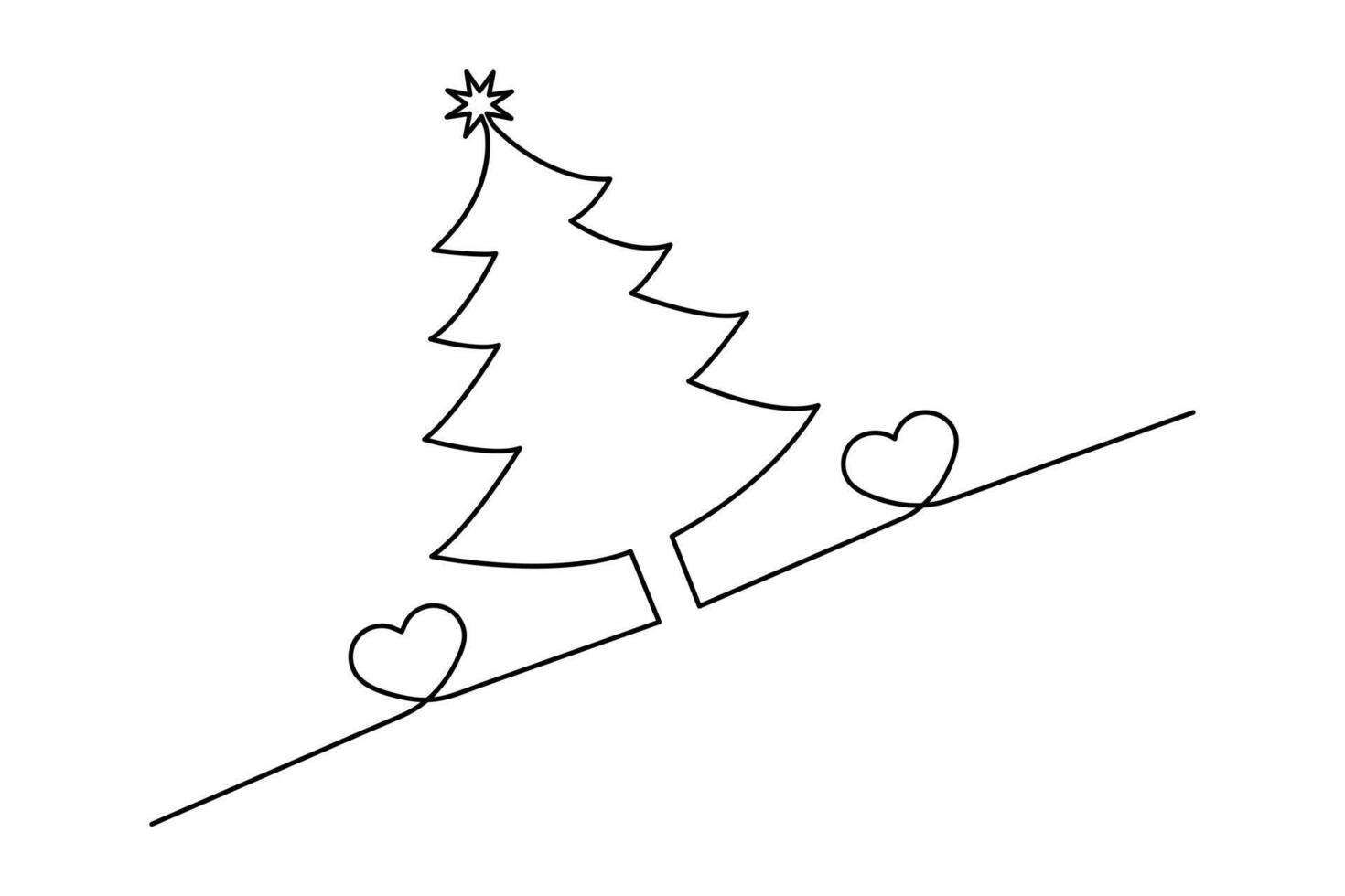 Christmas tree continuous single line art drawing of concept doodle style outline design vector