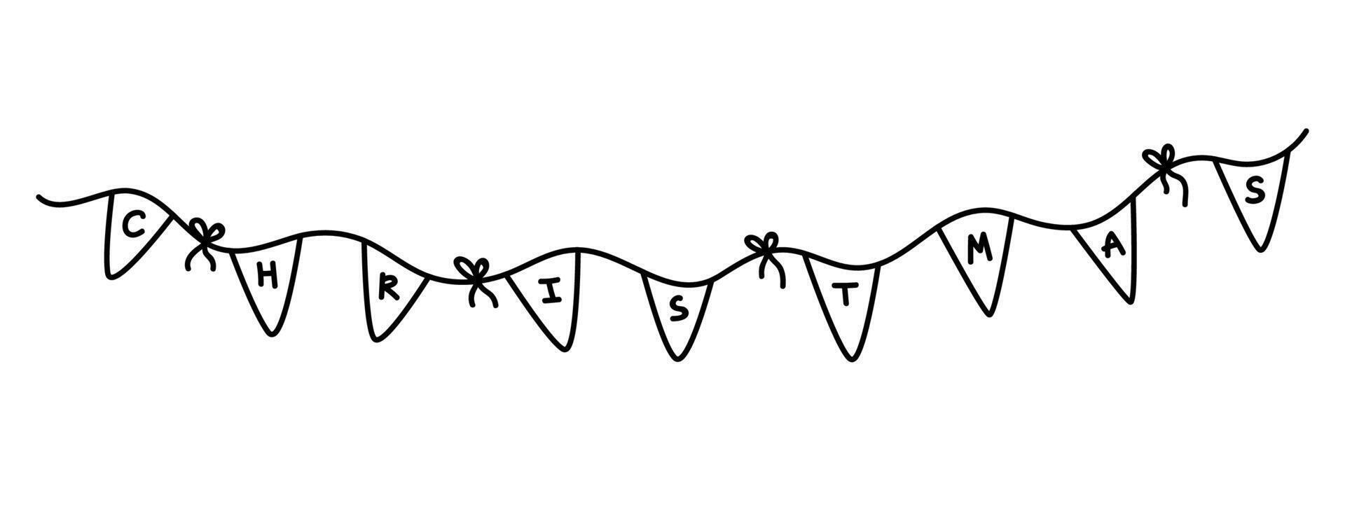 Festive banner with Christmas inscription isolated on a white background. hand-drawn illustration in doodle style. Perfect for holiday designs, cards, decorations, logo. vector