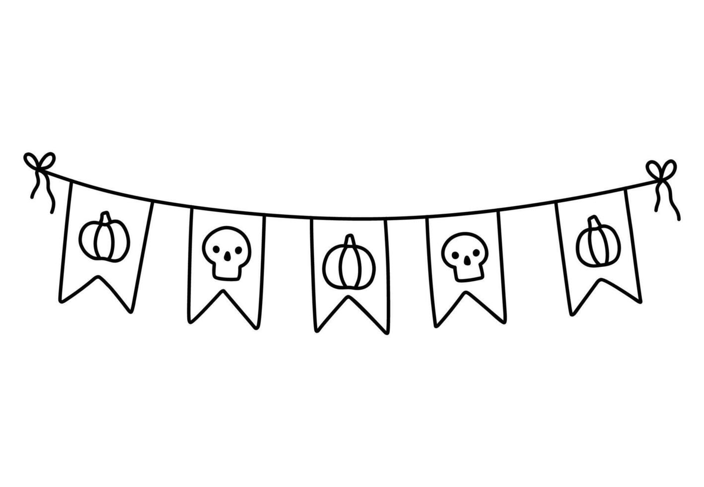 Cute Halloween decorative bunting isolated on a white background. Hand-drawn illustration in doodle style. Perfect for holiday and seasonal designs. vector