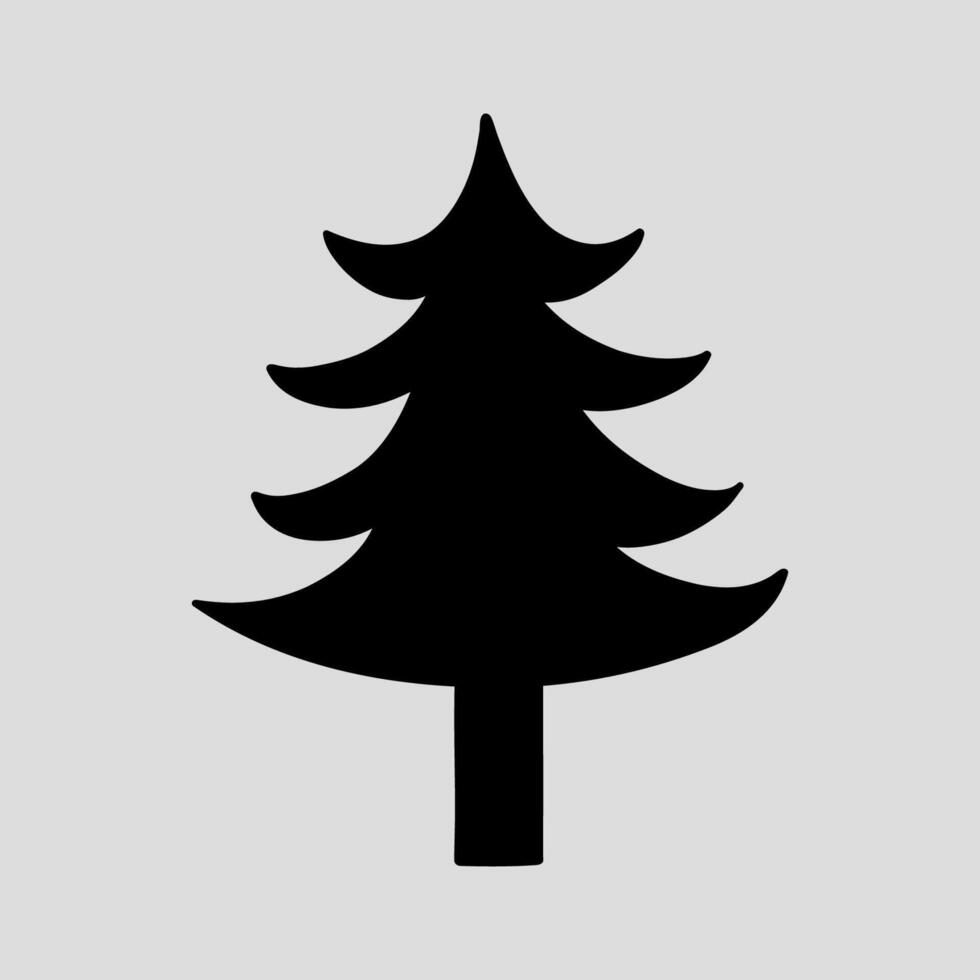 The silhouette of a fir tree on a light gray background. Perfect for season and holiday decorations. Black and white hand-drawn illustration. vector