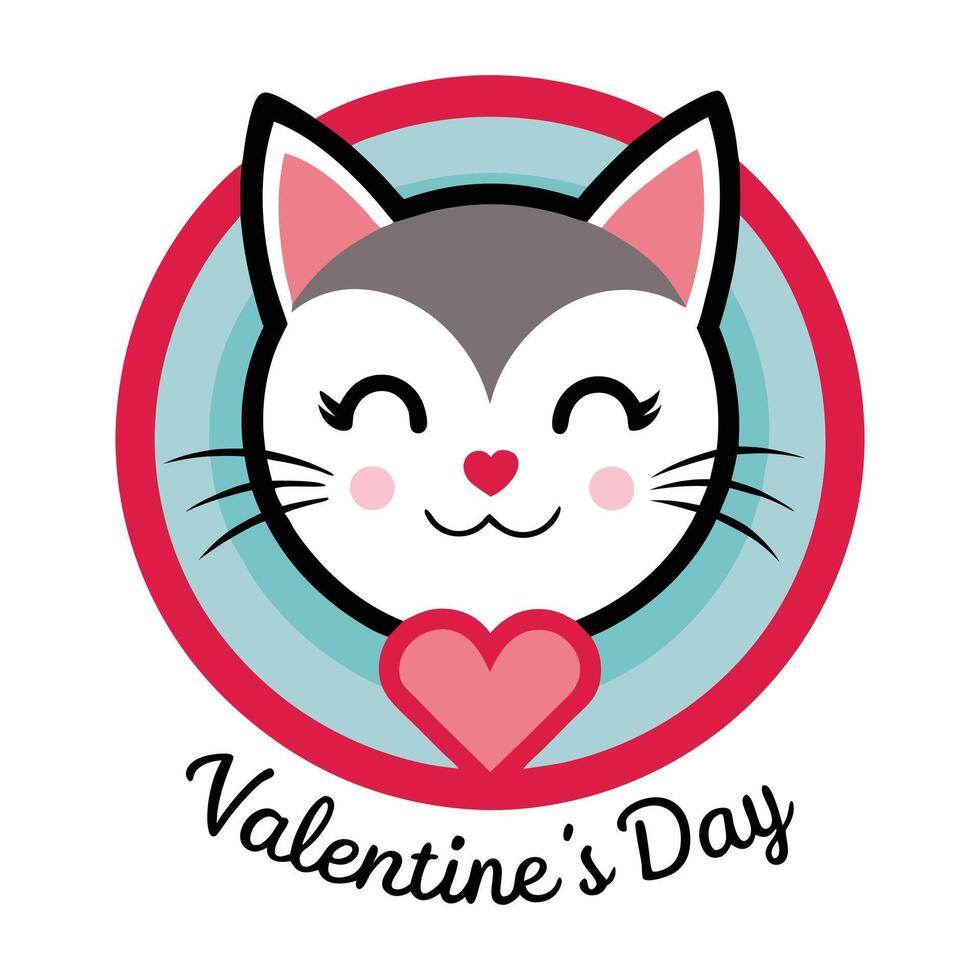a cute cat with a heart on its face is in the background for valentine's day vector