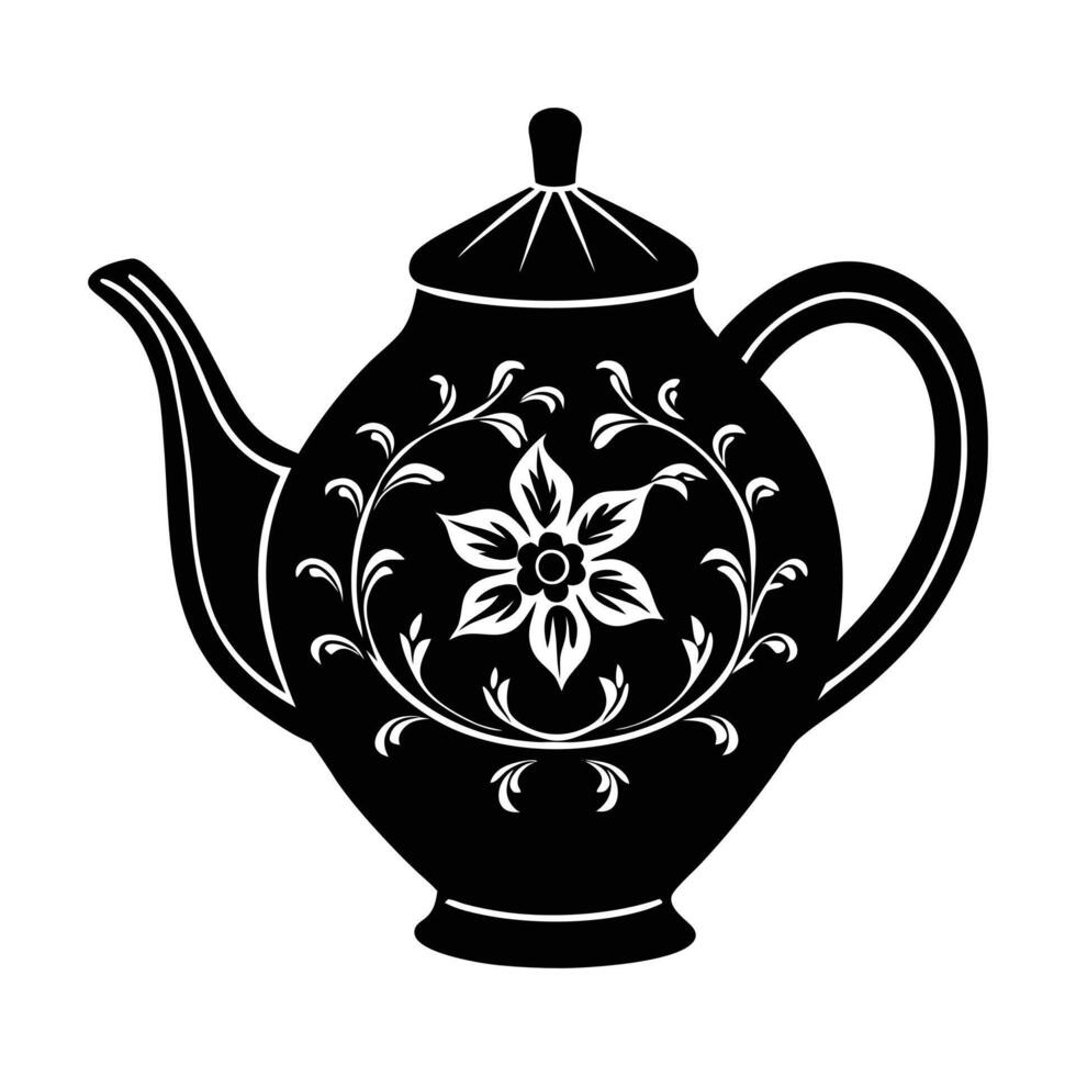 a black and white illustration of a teapot. vector