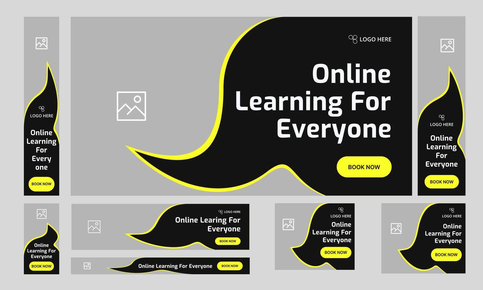 Customizable best online learning web set banner design, everyday education platform web bundle banner design, editable eps 10 file format vector