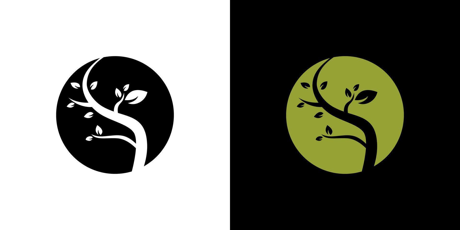 Tree twig branch circle leaf icon logo green design . vector