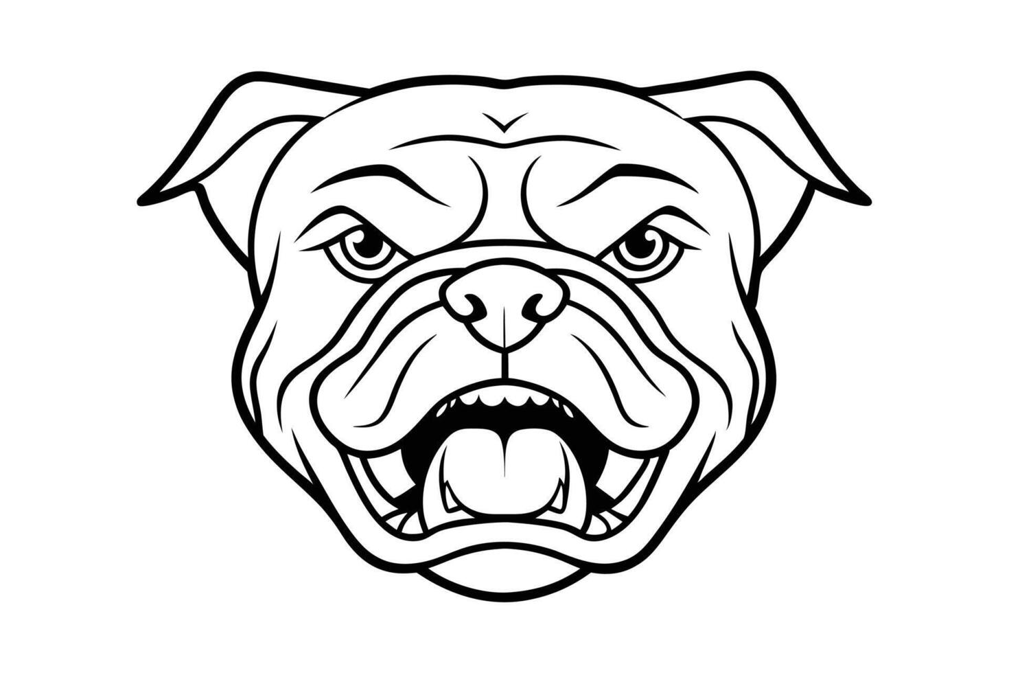 Line art illustration of a bulldog face screaming vector
